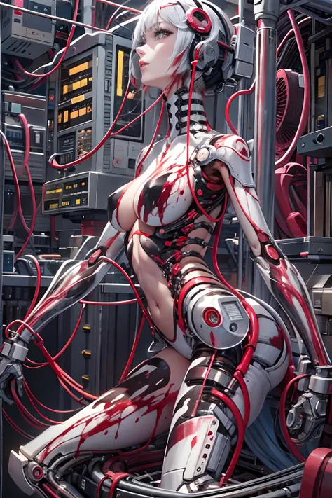 （tmasterpiece，top Quority，best qualtiy，offcial art，Beauty and aesthetics：1.2），（1 mechanical girl：1.3），（Only the upper body：1.4），huge tit，Beheaded at the waist（Exposing internal organs，Mechanical internal organs），blood vess，（Being pierced through the body：1...