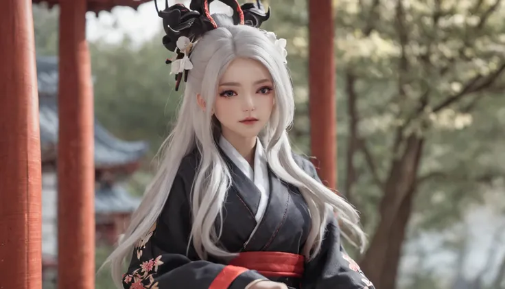 "Anime characters sitting on benches，onmyoji portrait，onmyoji，Keqing from Genshin Impact，The detailed art of Onmyoji，The central bell tower in Genshin，From the Ark of Tomorrow，best anime 4k Konachang wallpapers，Anime style 4k，white-haired god"