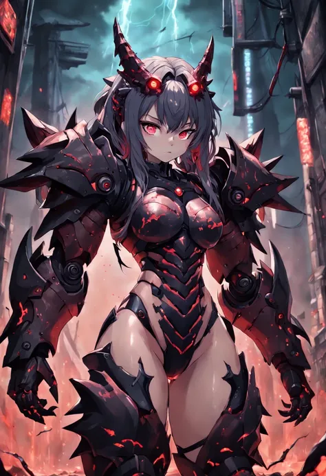 monster girl, ((dark)), ((blood power armor)),