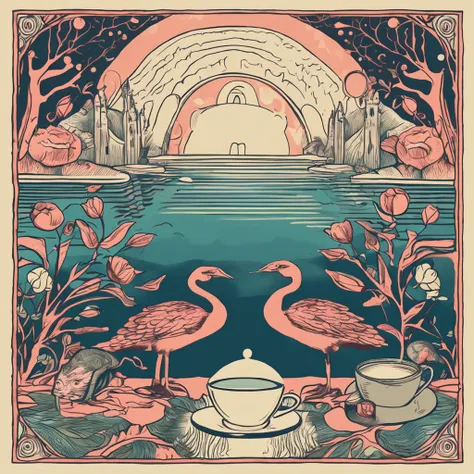 Craft a mesmerizing digital image inspired by the Four of Cups tarot card. Envision a person seated by a tranquil pond, engrossed in thought while three cups rest in front of them. One cup, held by an otherworldly hand, hovers tantalizingly nearby, yet unn...