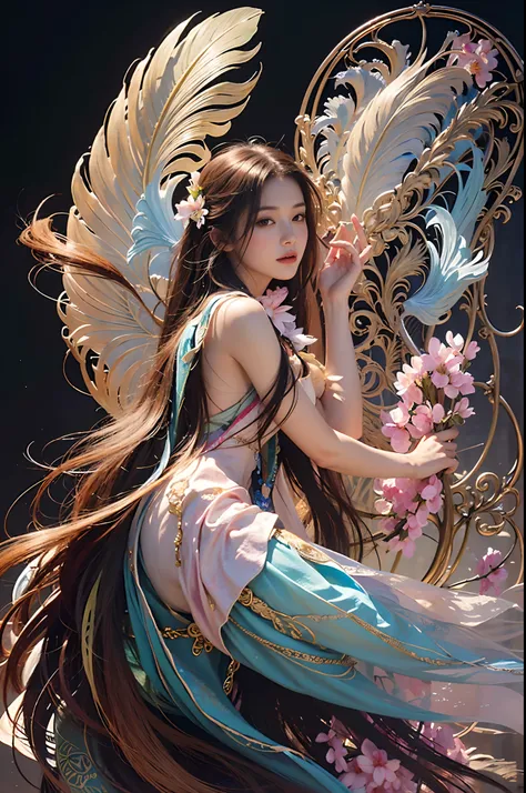 a close up of a woman with a flower in her hand, Beautiful character painting, by Yang J, Fantasy art style, beautiful fantasy art,  Beautiful young wind spirit, digital fantasy art ), 8K high quality detailed art, Alphonse mucha and rossdraws, Anime fanta...