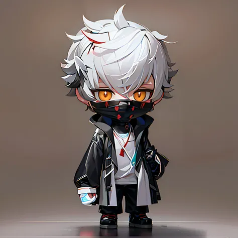 A highly detailed digital statue in the Nedolojan style，Showing a small mae-Nagisa with white hair and a black mask，Nendoroid 3D，water color nendoroid，Q cheeks，nagito komaeda from danganronpa，8K octave rendered photo。