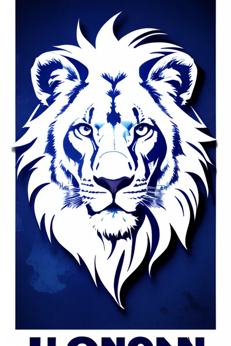 Lion only in blue colors, with dashes, not colored, para um logo, com coroa