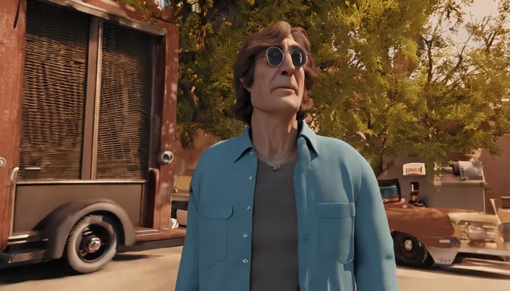 (((Jovem louco chorando John Lennon))), Teary, retrato, visible whole body, Alinhar o Centro, Estilo Studio Ghibli, roupa bonita, sem antecedentes, sombreamento suave, 8k, 3D, Unreal Engine 5.