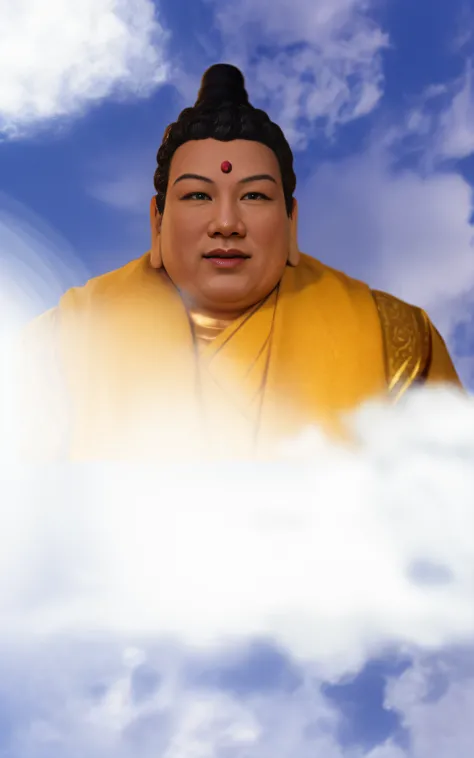 Buddha statue in the clouds，There is a bright sun above, a Buddhist Buddha, Buddhist, Buddha, beautiful gold saint, Buddhism, background-image, enlightening, Cloud, Enlightened, Beautiful image, samsara, Spiritual enlightenment, Asian, leaked image, portra...