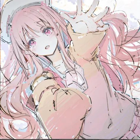 Anime girl poses with long pink hair and pink eyes, Soft anime illustration, anime illustration,snowfield,Light