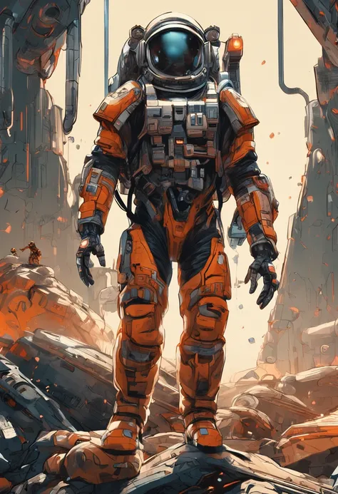 "Four-armed astronaut in a futuristic space suit with advanced mechanic armor"