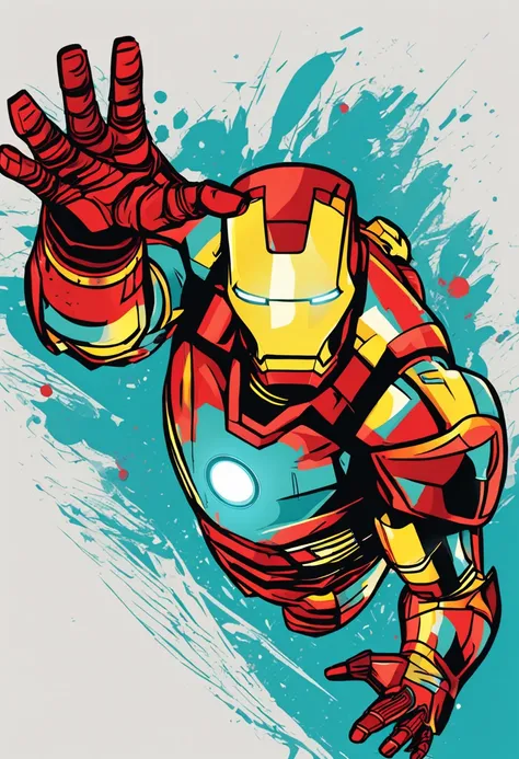 "Iron Man, vibrant colors, vector-style t-shirt design with circular printing format."