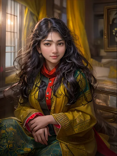 (Sai Pallavi), .(best quality, photo-realistic, masterpiece:1.3), a close-up shot of a (25 yo matured woman:1.2) with (long disheveled black hair:1.2), her (yellow eyes:1.3) radiating a captivating glow, (perfectly symmetrical face:1.3) with subtle and fla...