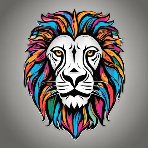 a metal icon style logo of a colorful lions head (estilizado1.5) em um fundo preto, lion icon, half lion, lion head, third lion head, no fundo cinzento, lion with crown, em um fundo cinza, Lion, anonymous lion face, Criado no Adobe Illustrator, icon, with ...