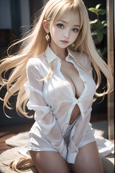 bright expression、Young shiny shiny white shiny skin、Best Looks、Blonde reflected light、Platinum blonde hair with dazzling highlights、shiny light hair,、Beautiful bangs that shine、Glowing crystal clear attractive big blue eyes、Very beautiful nice cute 16 yea...