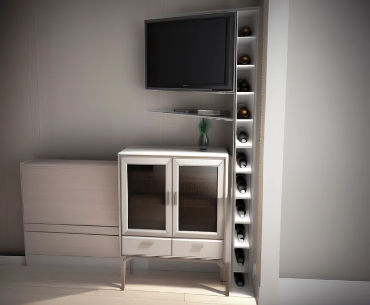 There is a television and wine shelf in one room, furniture concept photo!!, furniture design, Modelo 3D renderizado, conceitual, 3 d renderizado, 3d renderizado, Modelo renderizado 3D, Modelo 3D, Modelo 3D, Art Deco Furniture Design, cabinet furniture, 3d...