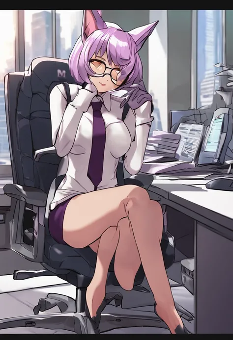 espeon, HD, big breasts, giant breasts, office, sitting in an office chair, detailed light, dynamic angle, dynamic light, detailed face, beautiful background, detailed hands, full body, businessman clothes, businesswoman, fancy clothes, two ears, espeon, o...