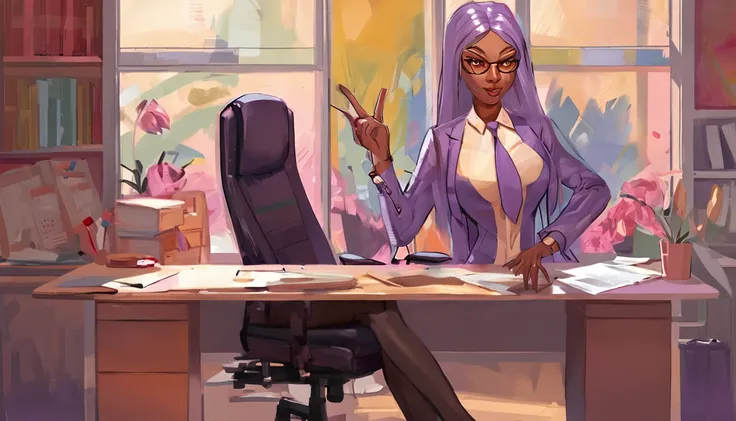 espeon, HD, big breasts, giant breasts, office, sitting in an office chair, detailed light, dynamic angle, dynamic light, detailed face, beautiful background, detailed hands, full body, businessman clothes, businesswoman, fancy clothes, two ears, espeon, o...