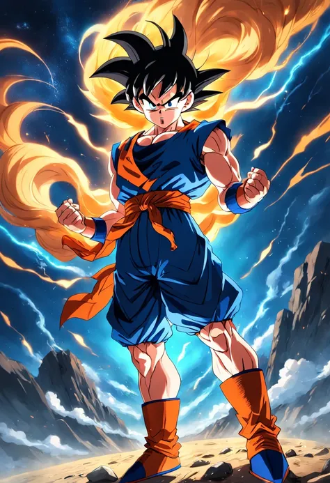 GOKU 2D ultra realista na montanha,