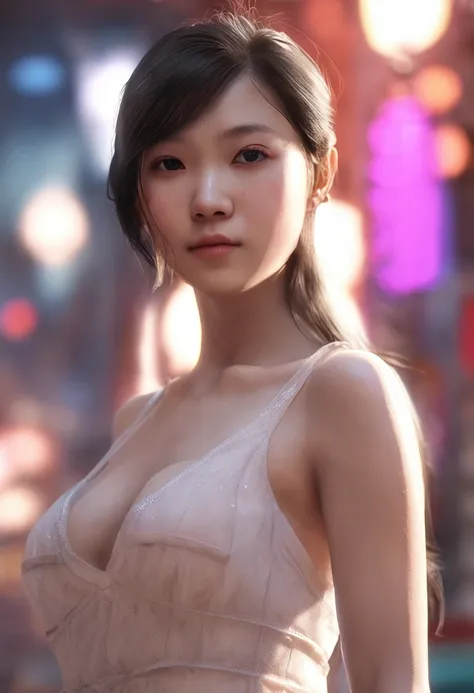 Chinese Girl 16 years old girl White skin Chest close-up Realistic 8K AR Focus on chest Sheer skirt  Naked leaky chest Firm  Areola Pink