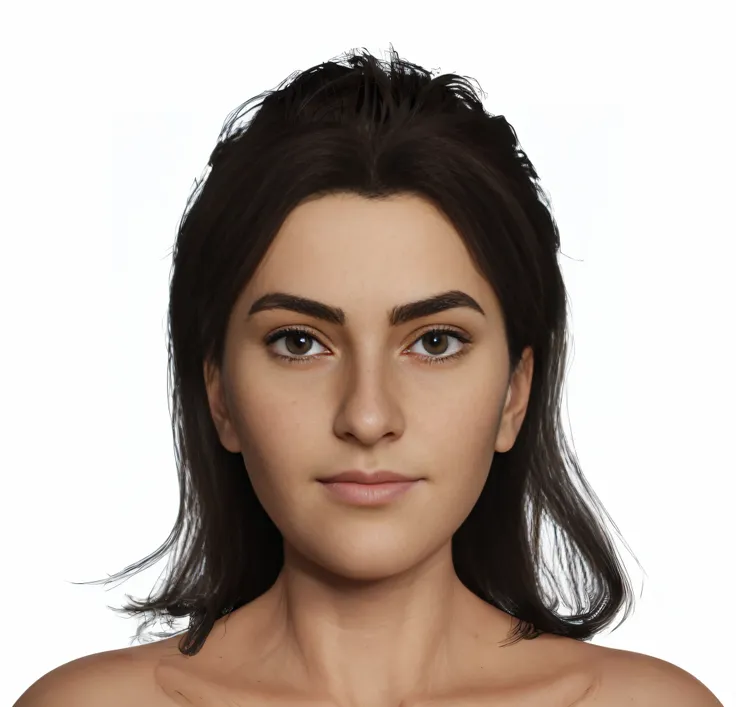 based on litorid human phenotypes, hyperleptorrhine nose, a close up of a woman with a very large breast, realistically rendered...