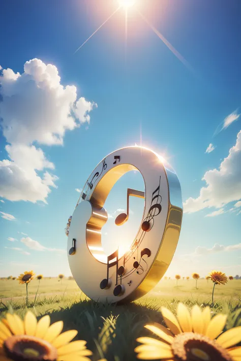 musical notes, 3d rendering, sunny sky, wonderful