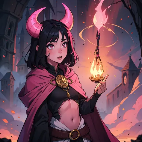 a beautiful pink-skinned woman pink as a pink-skinned devil with long black hair that goes all the way to the ground make her li...