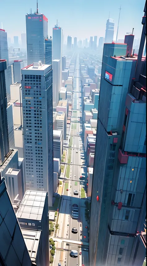 A cyberpunk city with tall buildings vibrant colors ,Eagle view with hundreds of people walking great quality