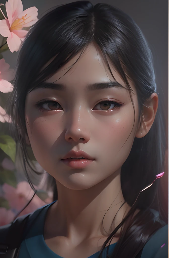 There was a young girl wearing a white shirt and combed black hair, a digital painting inspired by Yeong-Hao Han, cgsociety contest winner, Digital art, Realistic digital painting, lovely digital painting, detailed face of a asian girl, Realistic digital p...