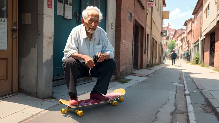 An old man on a skateboard