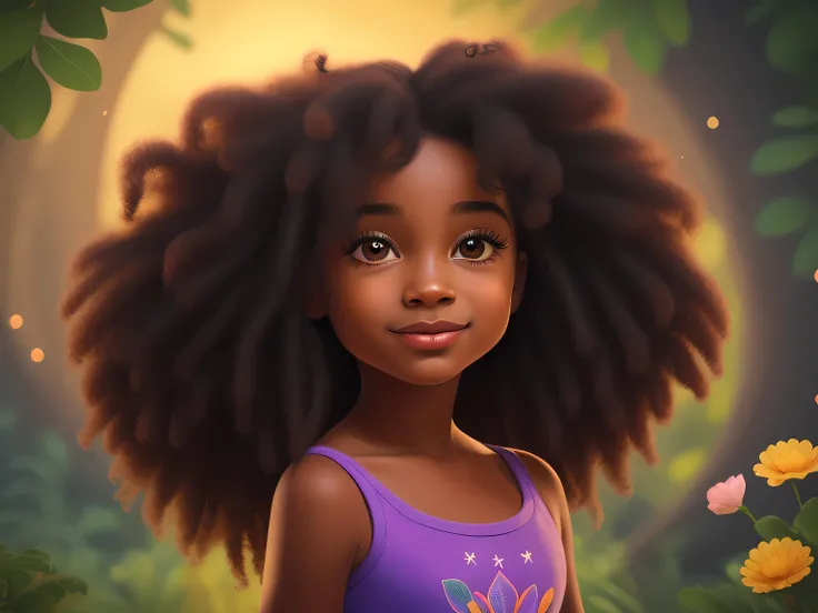 imagem arafed de uma jovem com um grande afro, official illustration, Arte infantil em Artstation, Menina afro-americana, Menina africana de pele clara, Princesa negra africana, Beautiful digital illustration, painting digital adorable, arte digital detalh...