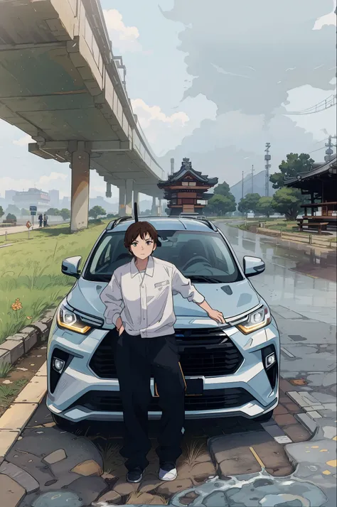 Car parking at the park, Toyota Veloz SUV, best quality, anime style, high highway background, Japan city, japan Park