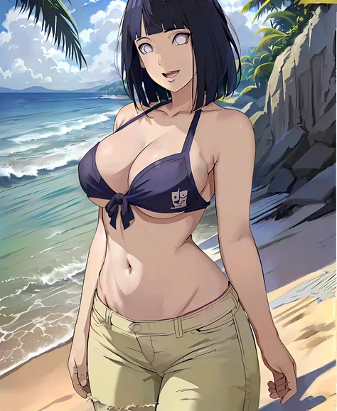 (WALLPAPER,  (hinata(boruto), masterpiece, 4k, vector coloring, whole body shot, contrast lighting, mature female, (curvy:0.8), solo, anime style, sharp focus, professional artwork, intricate details, detailed beach background, colorful, vibrant colors, vi...