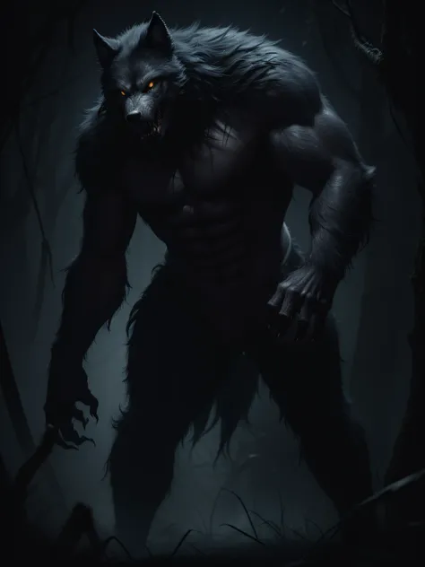 "Horror art depicting a terrifying and nightmarish werewolf creature.", hyper-detailed, realistic, creepy, agressive, "humpbacked pose", agrresive, dynamic, full body