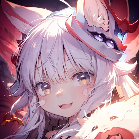 face focus, portrait, avatar, fluffy, :d, cute, 1girl, solo, furry, nanachi \(made in abyss\), nanachihat, looking at viewer, sm...