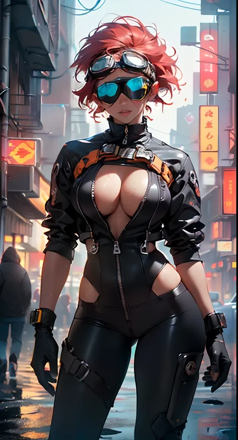 dark skin,very dark skin,dark_skin,
mechanical girl,(1girl: 1.3),((1 black girl with extremely cute and beautiful red hair)),((((black race)))),

(big breasts: 1.4),sagging breasts,(((short red hair: 1.35,cropped,redhead,very short hair)),((heterochromia:1...