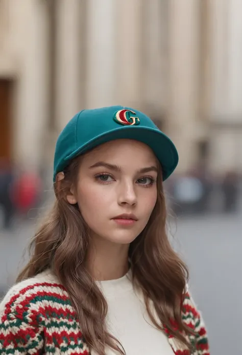 fille de 14 ans avec un pull nike et une casquette gucci devant une ferarri dans un quartier de riche