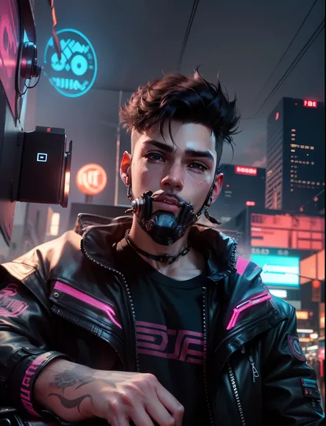 Change background cyberpunk boy realistic face anime, 8k , ultra realistic