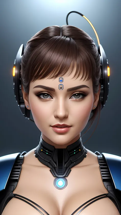 Ultra detailed complex 3D rendering of a gorgeous porcelain profile Android face, corpo inteiro, sentado, ciborgue, robotic parts, 150mm, Beautiful soft light studio, Anel luminoso, detalhes vibrantes, luxuoso cyberpunk, rendas, hiper-realista, anatomic, f...