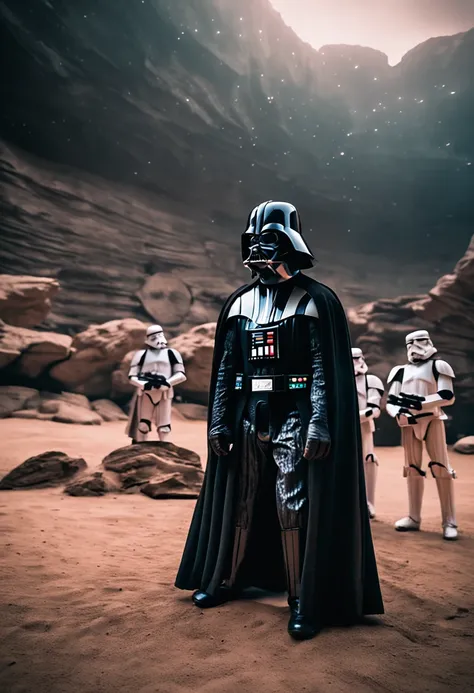 Darth Vader lutando com Palpatinne numa sala grande, com outros Cavaleiros Jedi imagem realista estilo fotografica, em 4k