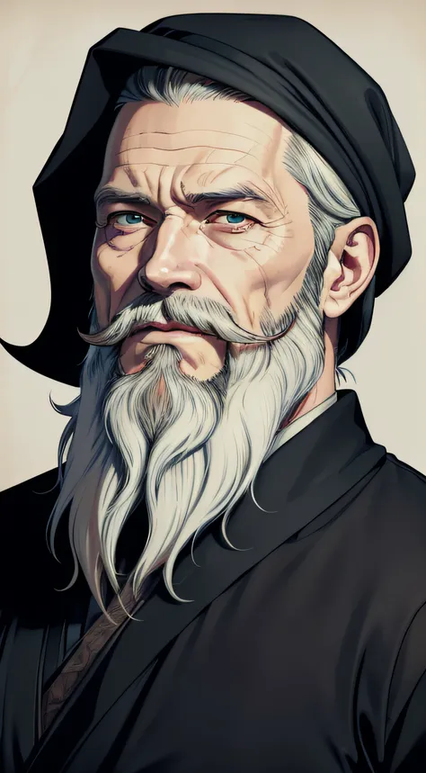 a drawing of a man with a beard and a beard, vector art inspired by kanō sansetsu, reddit, shin hanga, obi-wan kenobi, obi wan k...