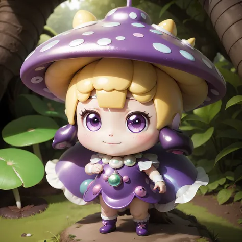 Cute Baby Chibi Anime,Pearl Beigebob,The best smile,Multicolored poisonous mushrooms,purple mist,Royal Botanic Gardens,Standing.