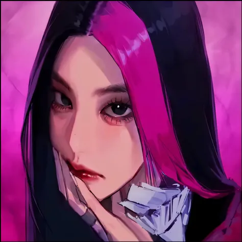 a close up of a person with a pink hair and a purple background, rossdraws cartoon vibrant, rossdraws 1. 0, rossdraws 2. 5, rossdraws 2. 0, rossdraws digital painting, kda, rossdraws portrait, rossdraws sakimimichan, irelia, :: rossdraws, artgerm and rossd...