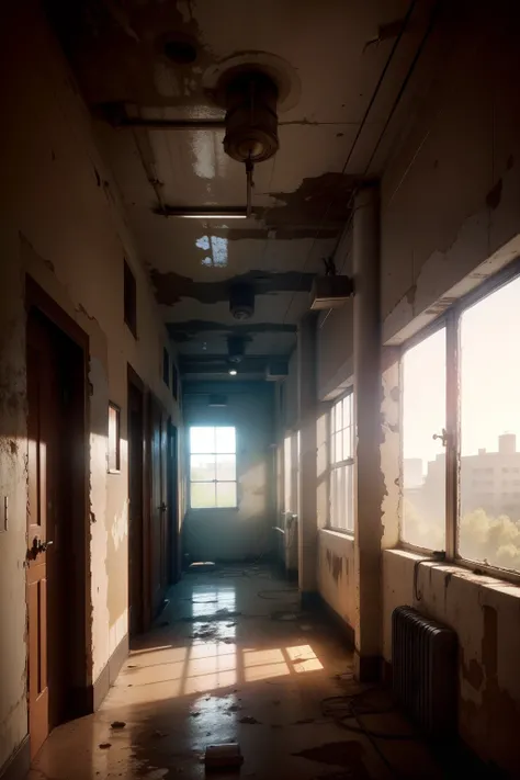 old hospital with old sockets, dirty walls, realistic