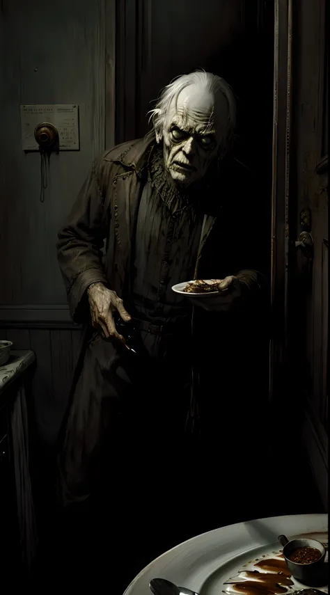 " Shit on a plate, Painting by Beksinsky, Bernie Wrightson, Trending on ArtStation, horrorporn film, creepypasta"