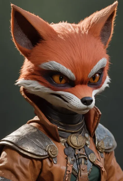 a humanoid creature with the features of a fox and mutant traits similar to those of the Ninja Turtles. The creature should have the body shape of a human, but with fox-like fur and facial features, such as a pointed snout and triangular ears. The mutant t...