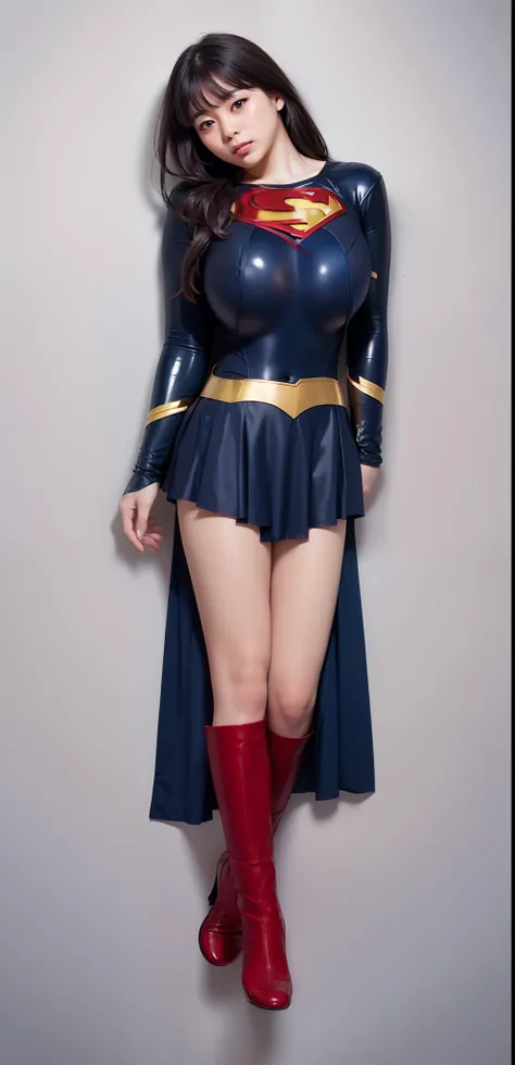 (((Make the most of the original image)))、(((Wear black tights)))、(((Supergirl Costume)))、(((lustrous dark hair)))、(((Suffering)))、(((lying back on)))、(((Black tights)))、((Top image quality、8K))、((top-quality、8K、​masterpiece:1.3))、Crisp focus:1.2、Beautiful...