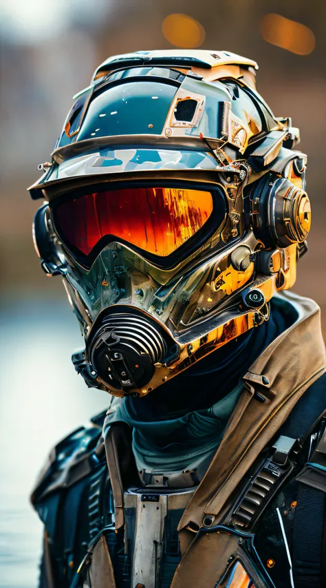 Portrait photo of transparent camo worn mech suit, ((light bokeh)), intricate, ((translucent) liquid water [rust]), elegant, sharp focus, photo by greg rutkowski, soft lighting, vibrant colors, masterpiece, ((streets)), detailed face