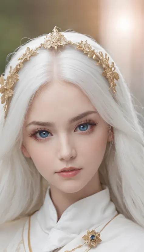 1girl, best quality, priest, stole, white hair, blue eyes