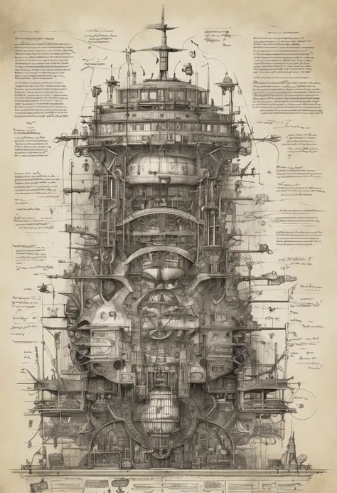 Hyperdetailed epic guitar cross-section, schematic diagram ink on medieval blueprint by Enki Bilal Vladislav Ociacia Ismail Inceoglu, bizarre gourd biomechanical complex hyperdetailed intricate mechanical, Codex Atlanticus, Scientific American illustration...