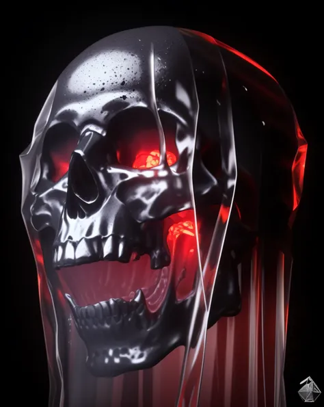 a closeup of a plastic skull with a red light behind it, glass skull, "A human head made of glass, glowing red skull, garrafa de veneno hiper realista, jarra de artefato scp hiperdetalhada, Greg Rutkowski. octan render, crystal skull, greg rutkowski octan ...