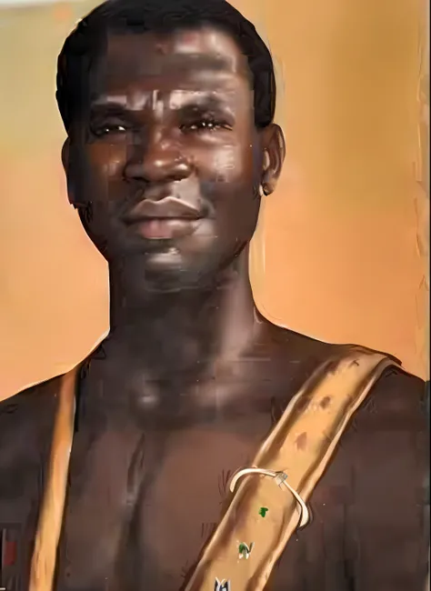 pintura de um homem com uma camisa marrom e um cinto marrom, Homem africano, Directed by: Ben Enwonwu, Directed by: Ernest Zobole, Directed by: Kadir Nelson, mulato, man is with black skin, inspirado em Kadir Nelson, Directed by: Robert Bain, Pintura de No...