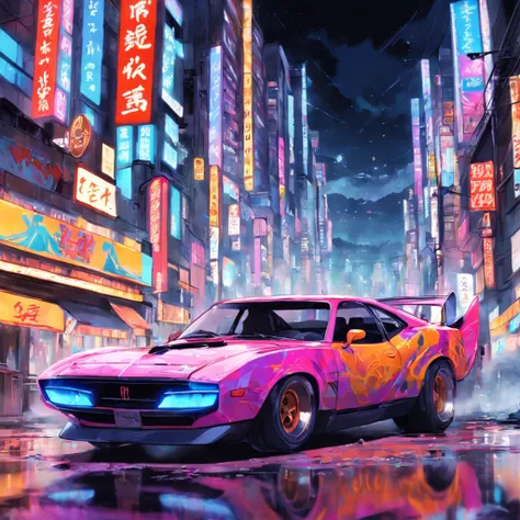 obra-prima, melhor qualidade, filme ainda, a turned car, neon color