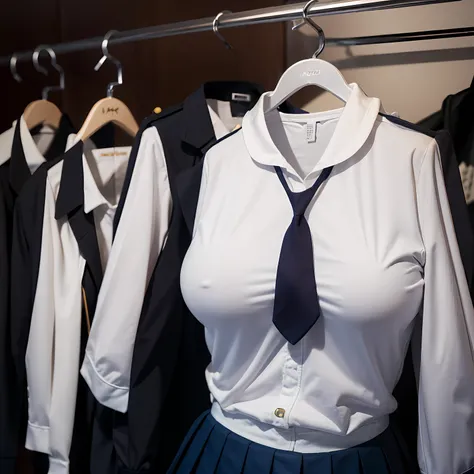 (girls school uniforms on hanger:1.9) , (school uniforms on hangers swells as if worn by invisible girl:1.9), (in the closet), ((invisible, no humans:1.7, headless:1.7, handless, legless)), (big breasts:1.8),(on hanger:1.8)
(8k, RAW photo, best quality, ma...